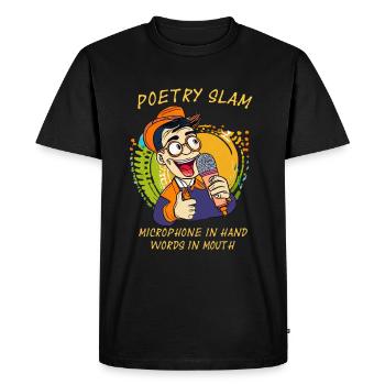 POÉSIE SLAM MICRO EN MAIN MOTS - T-shirt Premium bio Homme - noir - Devant - Nico (187cm)