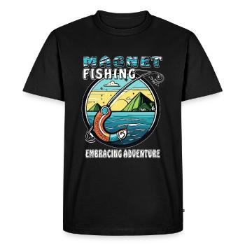 PÊCHE À L’AIMANT EMBRASSANT L’AVENTURE - T-shirt Premium bio Homme - noir - Devant - Nico (187cm)