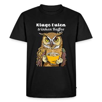 Clever owls drinking coffee - Men's Premium Organic T-Shirt - black - Front - Nico (187cm)