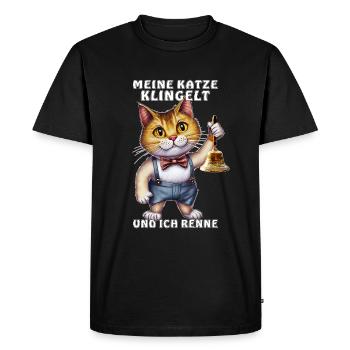 CAT WITH HANDBELL RINGING - Men's Premium Organic T-Shirt - black - Front - Nico (187cm)