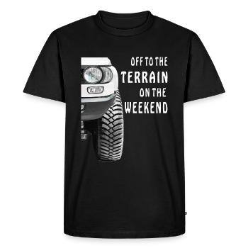 AUTO OFF TO THE TERRAIN ON THE WEEKEND - Men's Premium Organic T-Shirt - black - Front - Nico (187cm)