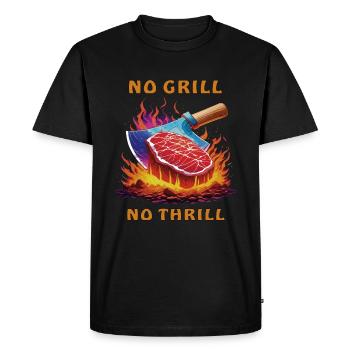 STEAK NO GRILL NO THRILL - Men's Premium Organic T-Shirt - black - Front - Nico (187cm)