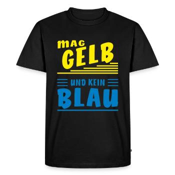 LIKES YELLOW AND NOT BLUE - Men's Premium Organic T-Shirt - black - Front - Nico (187cm)