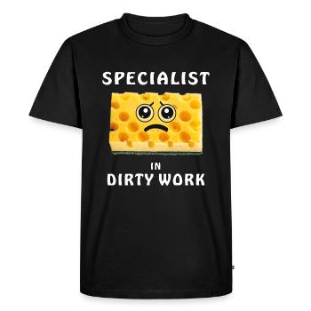 SPÉCIALISTE DE L’ÉPONGE EN SALE BESOGNE - T-shirt Premium bio Homme - noir - Devant - Nico (187cm)