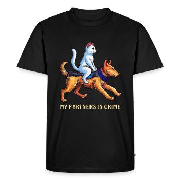 CHIEN CHAT MES PARTENAIRES DANS LE CRIME - T-shirt Premium bio Homme - noir - Devant - Nico (187cm)