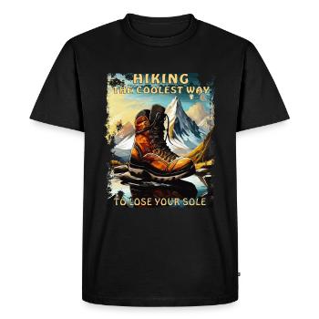 RANDONNÉE : LA FAÇON LA PLUS COOL DE PERDRE SA SEMELLE - T-shirt Premium bio Homme - noir - Devant - Nico (187cm)