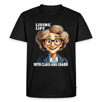 SENIOR WOMAN LIVING LIFE WITH CLASS CHARM - Men's Premium Organic T-Shirt - black - Front - Nico (187cm)