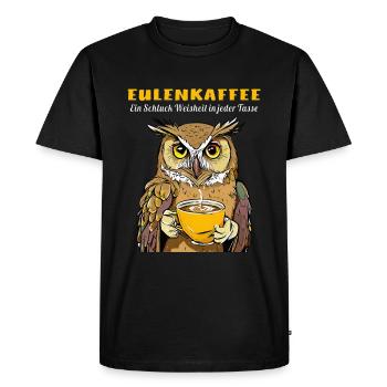 OWL COFFEE WISDOM IN EVERY CUP - Men's Premium Organic T-Shirt - black - Front - Nico (187cm)