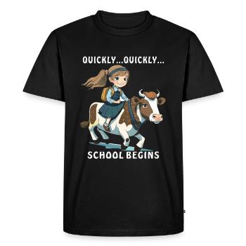 GIRL COW QUICKLY... SCHOOL BEGINS - Men's Premium Organic T-Shirt - black - Front - Nico (187cm)