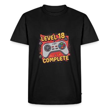 Anniversaire 18 ans Homme Cadeau Niveau 18 - T-shirt Premium bio Homme - noir - Devant - Nico (187cm)