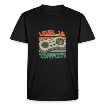 Anniversaire 18 ans Homme Cadeau Niveau 18 - T-shirt Premium bio Homme - noir - Devant - Nico (187cm)