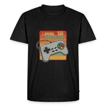 Anniversaire 18 ans Cadeau Niveau 18 Complet - T-shirt Premium bio Homme - noir - Devant - Nico (187cm)