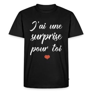 Cadeau jai une surprise pour toi anniversaire fete - T-shirt Premium bio Homme - noir - Devant - Nico (187cm)