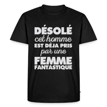 Sorry this Man Is Already Taken by a Woman - Men's Premium Organic T-Shirt - black - Front - Nico (187cm)