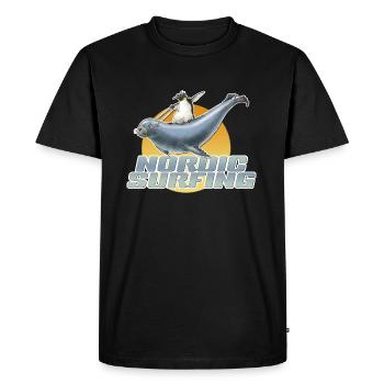 shirt de pingouin motif lion nordic sea surf nouveau - T-shirt Premium bio Homme - noir - Devant - Nico (187cm)