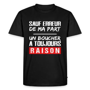 Boucher cadeau drôle humour boucherie charcutier - T-shirt Premium bio Homme - noir - Devant - Nico (187cm)