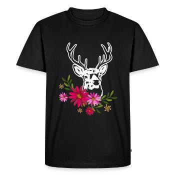 Deer With Flowers - Men's Premium Organic T-Shirt - black - Front - Nico (187cm)