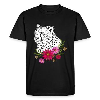 Cheetah With Flowers - Men's Premium Organic T-Shirt - black - Front - Nico (187cm)