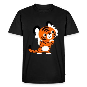 Petit Tigre Curieux par Cheerful Madness!! - T-shirt Premium bio Homme - noir - Devant - Nico (187cm)