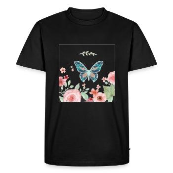 Papillon papillon fleur fleur - T-shirt Premium bio Homme - noir - Devant - Nico (187cm)