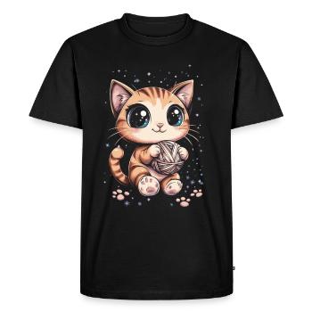 Chat mignon avec pelote de laine - T-shirt Premium bio Homme - noir - Devant - Nico (187cm)