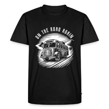 Vintage Bus T Shirt On The Road Again - Men's Premium Organic T-Shirt - black - Front - Nico (187cm)