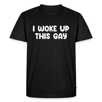 Je me suis réveillé aussi gai - T-shirt Premium bio Homme - noir - Devant - Nico (187cm)