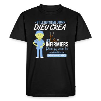 Infirmier shirt • Hero • Infirmier Cadeau - T-shirt Premium bio Homme - noir - Devant - Nico (187cm)