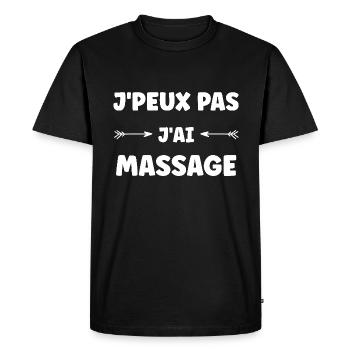 j'peux pas j'ai massage - T-shirt Premium bio Homme - noir - Devant - Nico (187cm)