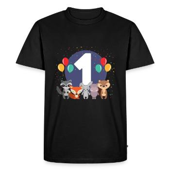 1. Anniversaire Bébé 1 1 animaux de la forêt - T-shirt Premium bio Homme - noir - Devant - Nico (187cm)