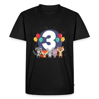 3rd Birthday Baby Three 3 Forest Animals - Men's Premium Organic T-Shirt - black - Front - Nico (187cm)