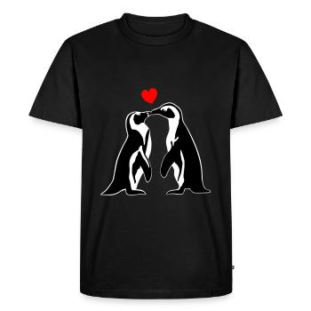 Penguin - Couple with heart, love - Men's Premium Organic T-Shirt - black - Front - Nico (187cm)