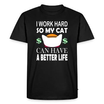 I Work Hard So My Cat - Men's Premium Organic T-Shirt - black - Front - Nico (187cm)