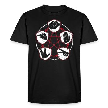 Jeu de papier de pierre de ciseaux ringard et spock de lézard - T-shirt Premium bio Homme - noir - Devant - Nico (187cm)