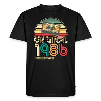 Cassette Bande Rétro Vintage 1986 né année 1986 - T-shirt Premium bio Homme - noir - Devant - Nico (187cm)