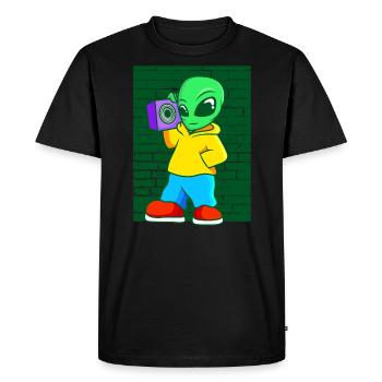 Alien Old School Hip Hop Kofferradio Street Art - T-shirt Premium bio Homme - noir - Devant - Nico (187cm)