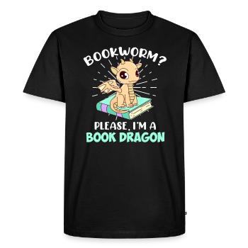 Reading Books Bookworm? I am a book dragon - Men's Premium Organic T-Shirt - black - Front - Nico (187cm)
