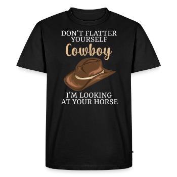Ne vous flattez pas Cowboy regardant le cheval - T-shirt Premium bio Homme - noir - Devant - Nico (187cm)