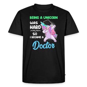 Docteur Licorne 2022 Doctorat Disputation - T-shirt Premium bio Homme - noir - Devant - Nico (187cm)
