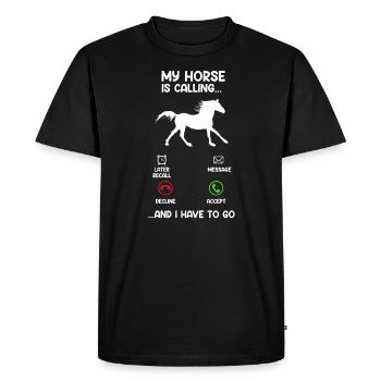 Mon cheval appelle - Je dois aller cavalier - T-shirt Premium bio Homme - noir - Devant - Nico (187cm)