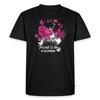 Fière d’être une femme, une femme, des papillons - T-shirt Premium bio Homme - noir - Devant - Nico (187cm)