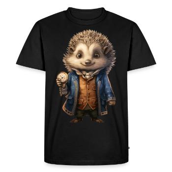 Hérisson élégant avec montre de poche - design mignon - T-shirt Premium bio Homme - noir - Devant - Nico (187cm)