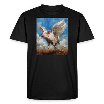Ange, Art, Humour, Cochon Porte-Bonheur, Cochon, Ailes - T-shirt Premium bio Homme - noir - Devant - Nico (187cm)