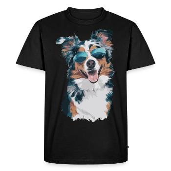 Berger australien avec lunettes de soleil - T-shirt Premium bio Homme - noir - Devant - Nico (187cm)