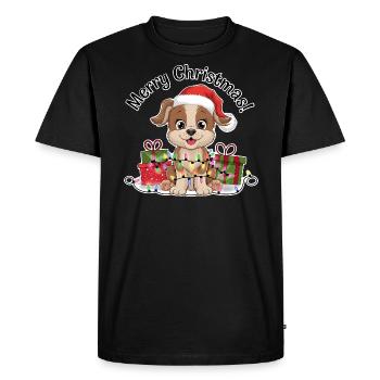 Chien Noël Noël Chapeau Joyeux Noël - T-shirt Premium bio Homme - noir - Devant - Nico (187cm)