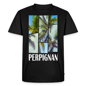 Perpignan France Été Palmiers Plage Mer - T-shirt Premium bio Homme - noir - Devant - Nico (187cm)