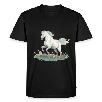 Cheval blanc style peinture réaliste dans un pré - T-shirt Premium bio Homme - noir - Devant - Nico (187cm)