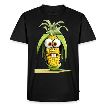 Drôle de dessin animé épi de maïs - T-shirt Premium bio Homme - noir - Devant - Nico (187cm)