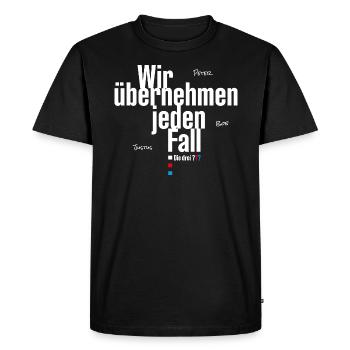 Die Drei ??? Wir übernehmen jeden Fall - Männer Premium Bio T-Shirt - Schwarz - Vorne - Nico (187cm)