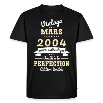 Anniversaire 20 ans - Vintage - Mars 2004 - T-shirt Premium bio Homme - noir - Devant - Nico (187cm)